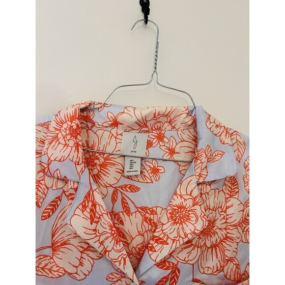Women’s Joie Floral Hibiscus Short Sleeve Crop Soft Button Up Pajama Top Sz L - Picture 3 of 4